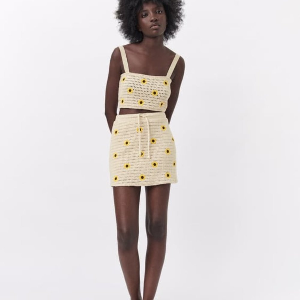 Embroidered Chrocheted Top and Skirt